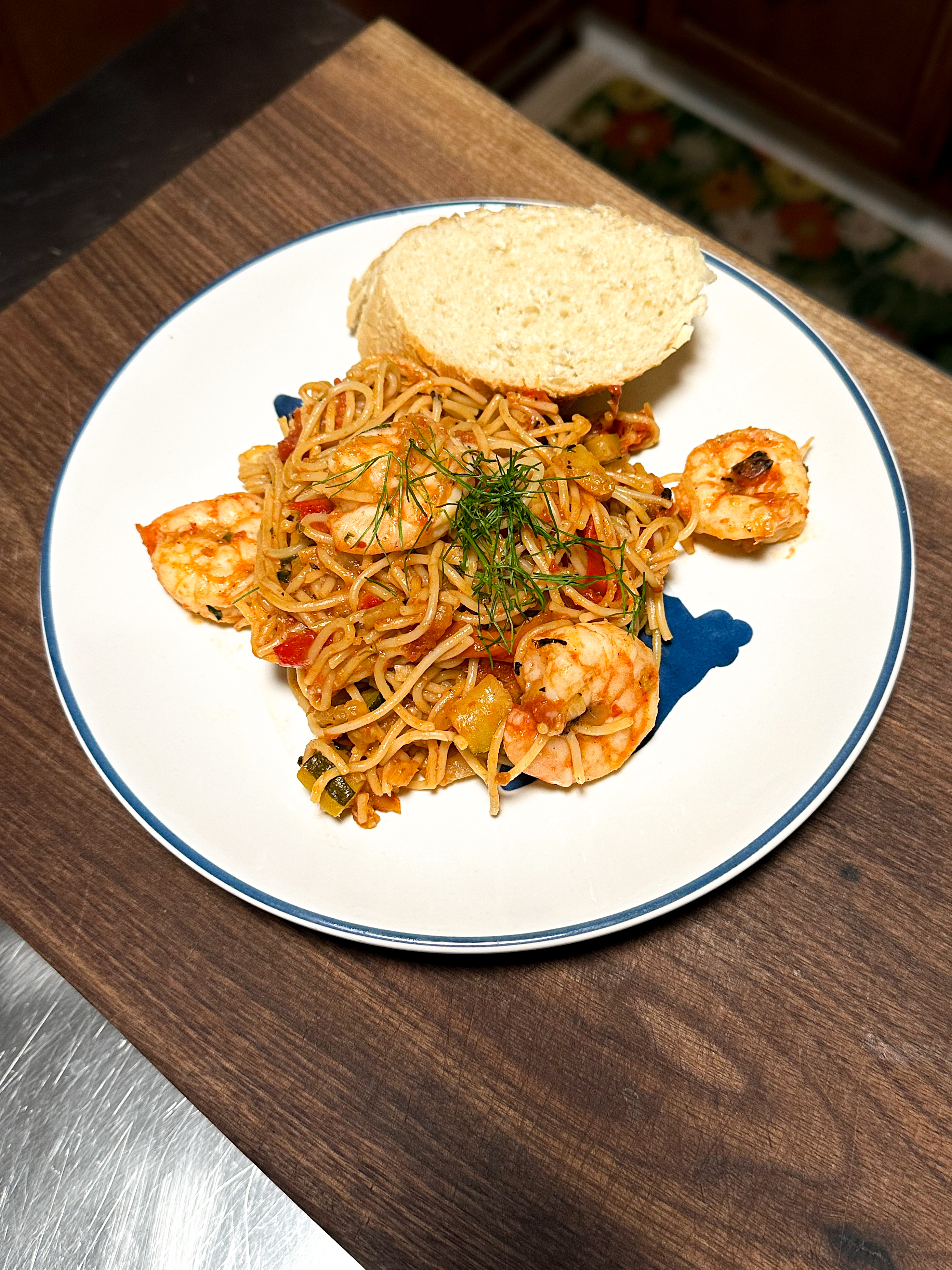 Light Shrimp Angel Hair with Fire-Roasted Tomatoes and Fennel